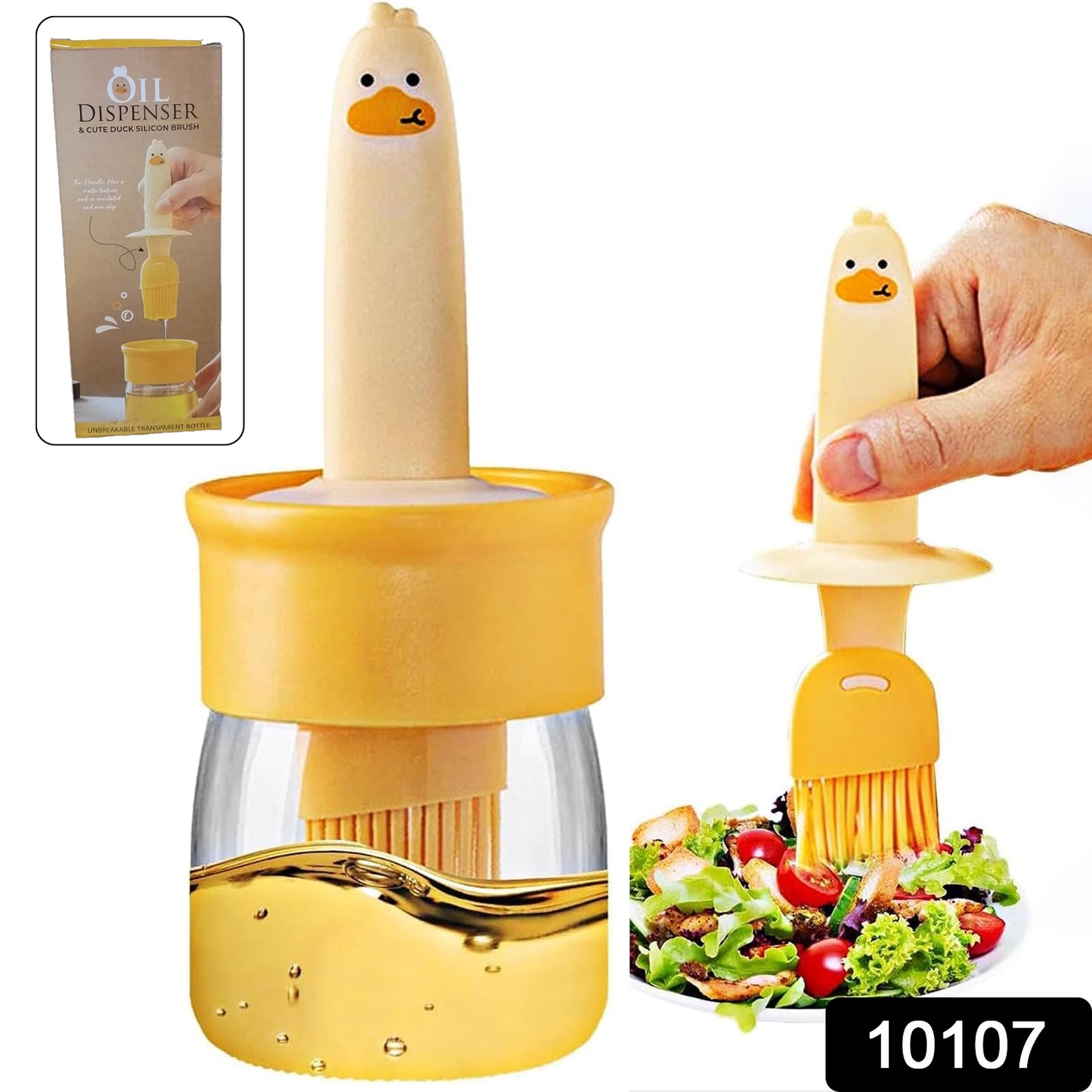 2-in-1 oil dispenser bottle with silicone basting brush – front view of complete set